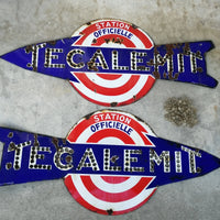 Enseigne double face station TECALEMIT – Lot de 2 plaques émaillées