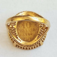 BAGUE CHEVALIÈRE OR 18 K PIECE 10 FRANCS OR NAPOLÉON III 1866