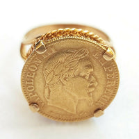 BAGUE CHEVALIÈRE OR 18 K PIECE 10 FRANCS OR NAPOLÉON III 1866