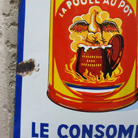Plaque émaillée originale La Poule au Pot Blanche 1935