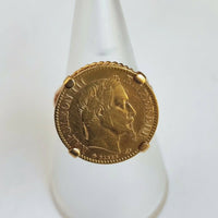 BAGUE CHEVALIÈRE OR 18 K PIECE 10 FRANCS OR NAPOLÉON III 1866