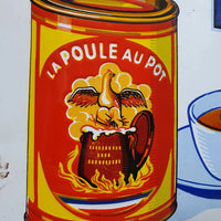Plaque émaillée originale La Poule au Pot Blanche 1935
