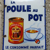 Plaque émaillée originale La Poule au Pot Blanche 1935