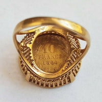 BAGUE CHEVALIÈRE OR 18 K PIECE 10 FRANCS OR NAPOLÉON III 1866