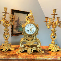 Cartel et Candélabres formant Garniture de Cheminée ou Table Louis XV Napoleon III
