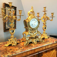 Cartel et Candélabres formant Garniture de Cheminée ou Table Louis XV Napoleon III